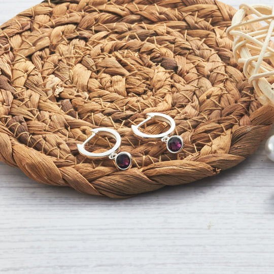 Purple Crystal Hoop Earrings Created with Zircondia® Crystals - Philip Jones Jewellery