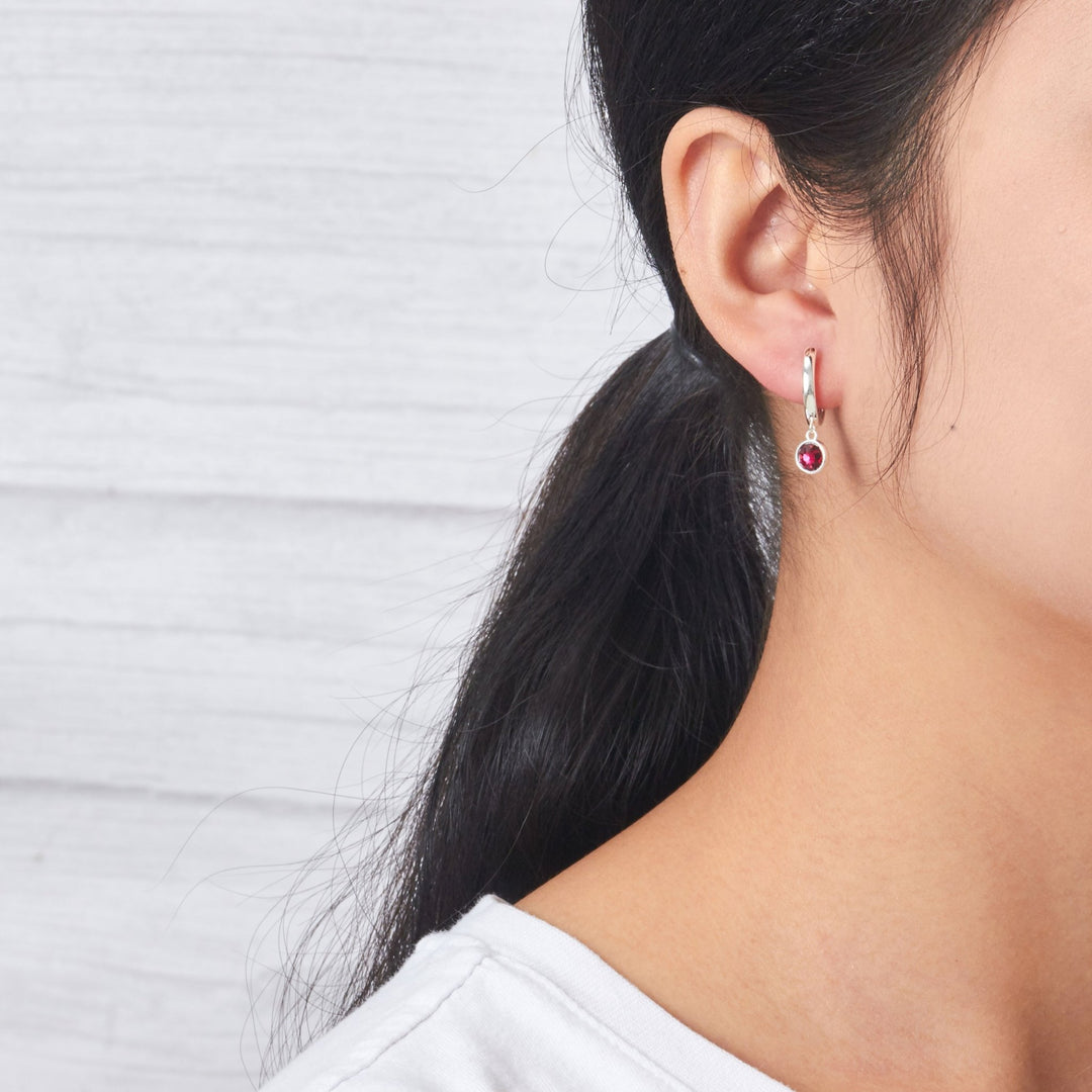 Red Crystal Hoop Earrings Created with Zircondia® Crystals - Philip Jones Jewellery