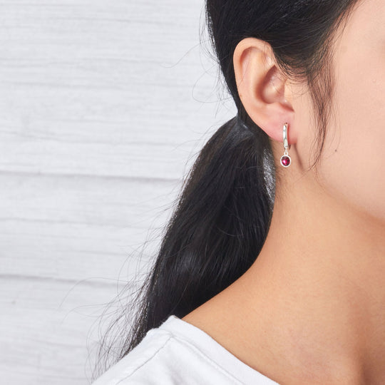 Red Crystal Hoop Earrings Created with Zircondia® Crystals - Philip Jones Jewellery