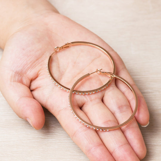 Rose Gold Plated 50mm Hoop Earrings Created with Zircondia® Crystals - Philip Jones Jewellery