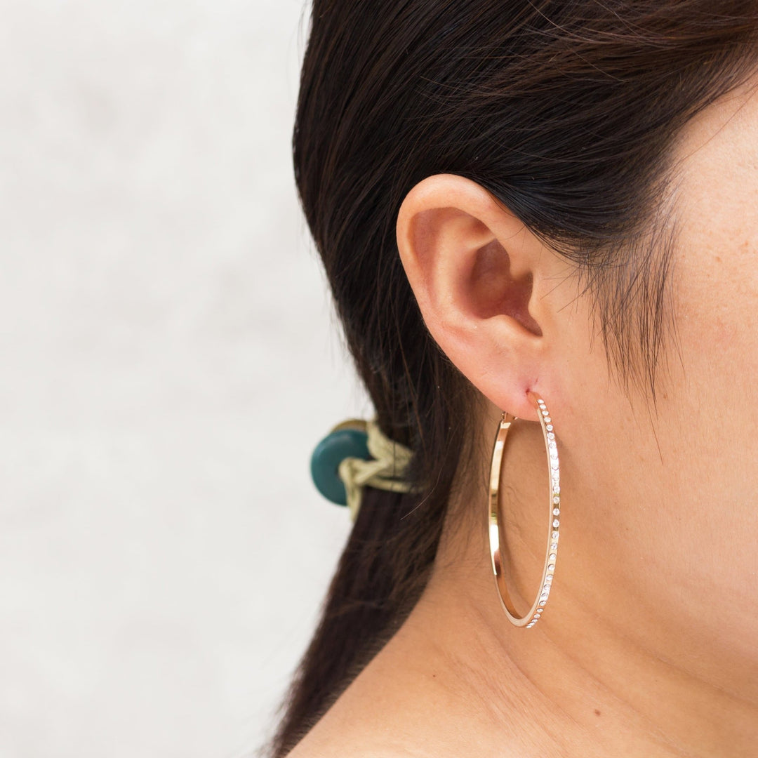 Rose Gold Plated 50mm Hoop Earrings Created with Zircondia® Crystals - Philip Jones Jewellery