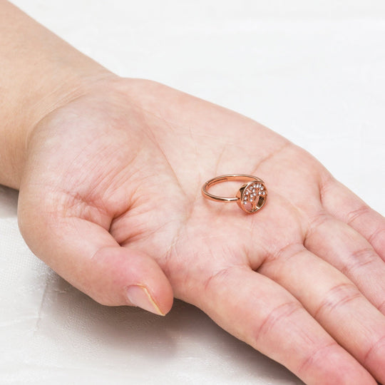 Rose Gold Plated Adjustable Tree of Life Ring Created with Zircondia® Crystals - Philip Jones Jewellery