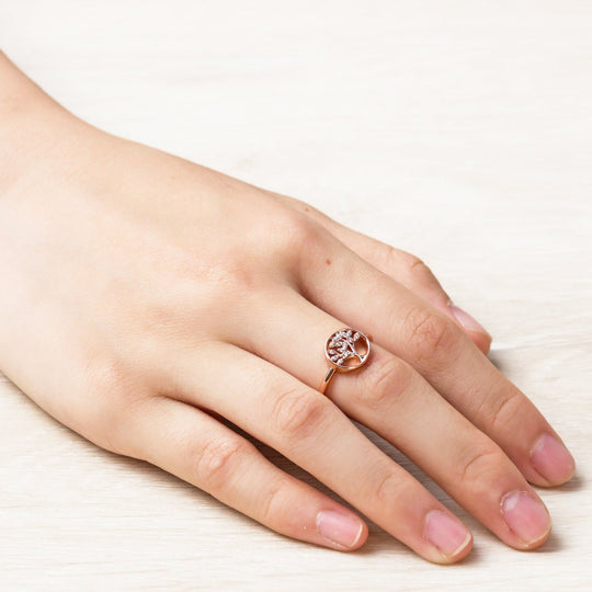 Rose Gold Plated Adjustable Tree of Life Ring Created with Zircondia® Crystals - Philip Jones Jewellery