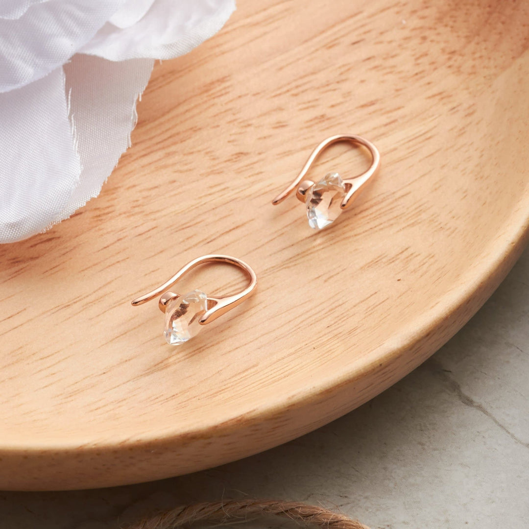 Rose Gold Plated Atlas Earrings Created with Zircondia® Crystals - Philip Jones Jewellery