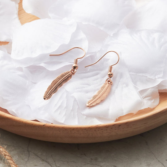 Rose Gold Plated Feather Earrings - Philip Jones Jewellery