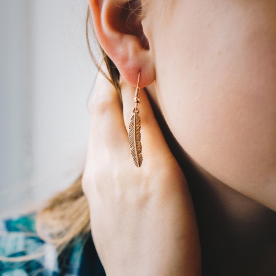 Rose Gold Plated Feather Earrings - Philip Jones Jewellery