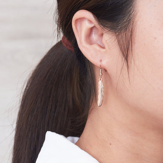 Rose Gold Plated Feather Earrings - Philip Jones Jewellery