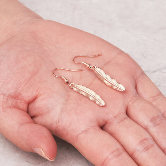 Rose Gold Plated Feather Earrings - Philip Jones Jewellery