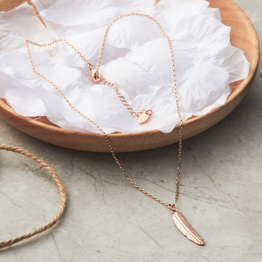 Rose Gold Plated Feather Necklace - Philip Jones Jewellery