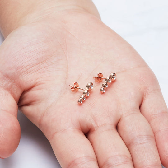 Rose Gold Plated Four Stone Climber Earrings Created With Zircondia® Crystals - Philip Jones Jewellery