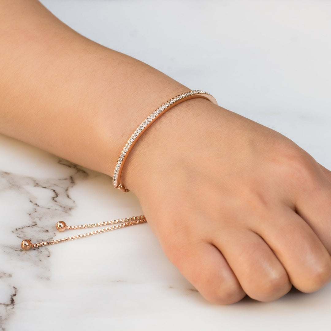 Rose Gold Plated Friendship Bracelet Created with Zircondia® Crystals - Philip Jones Jewellery