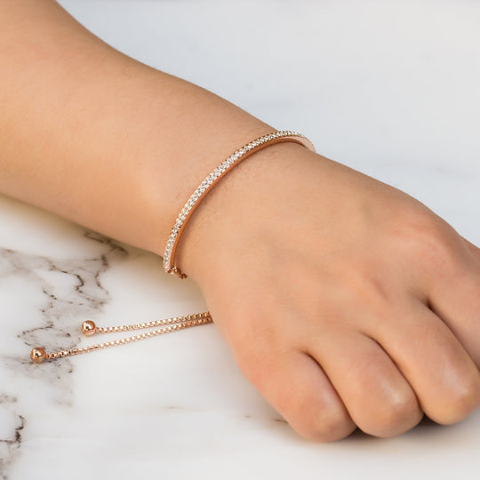 Rose Gold Plated Friendship Bracelet Created with Zircondia® Crystals - Philip Jones Jewellery