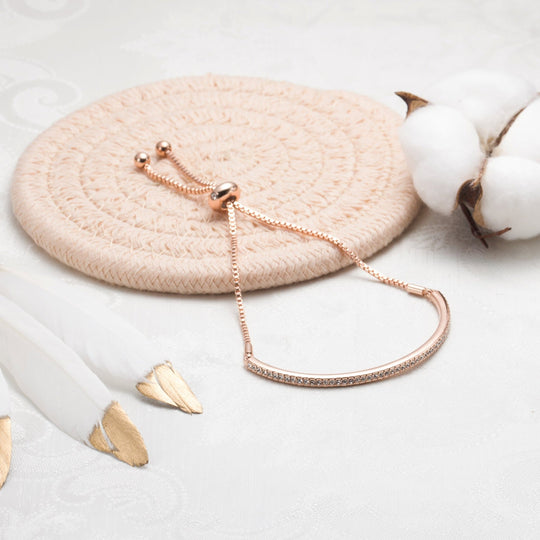 Rose Gold Plated Friendship Bracelet Created with Zircondia® Crystals - Philip Jones Jewellery