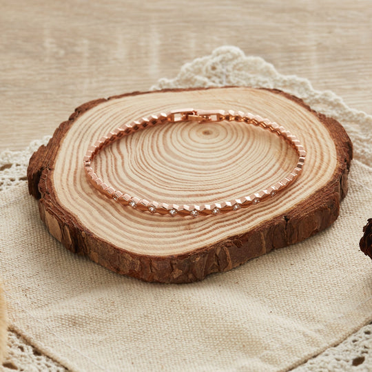 Rose Gold Plated Honeycomb Bangle Created with Zircondia® Crystals (7 Inch) - Philip Jones Jewellery