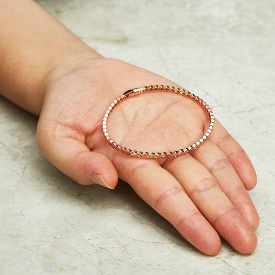 Rose Gold Plated Honeycomb Bangle Created with Zircondia® Crystals (7 Inch) - Philip Jones Jewellery
