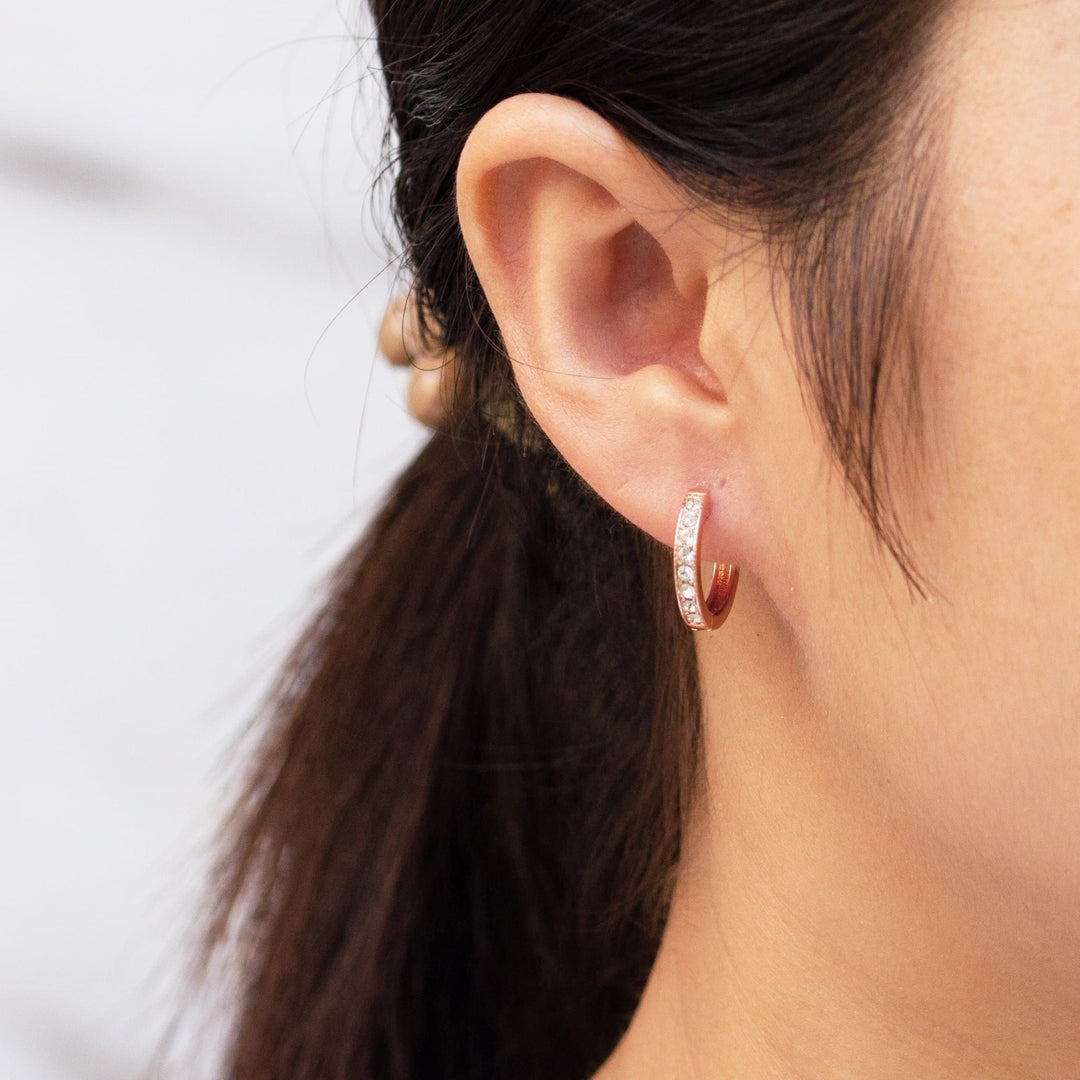 Rose Gold Plated Hoop Earrings Created with Zircondia® Crystals - Philip Jones Jewellery