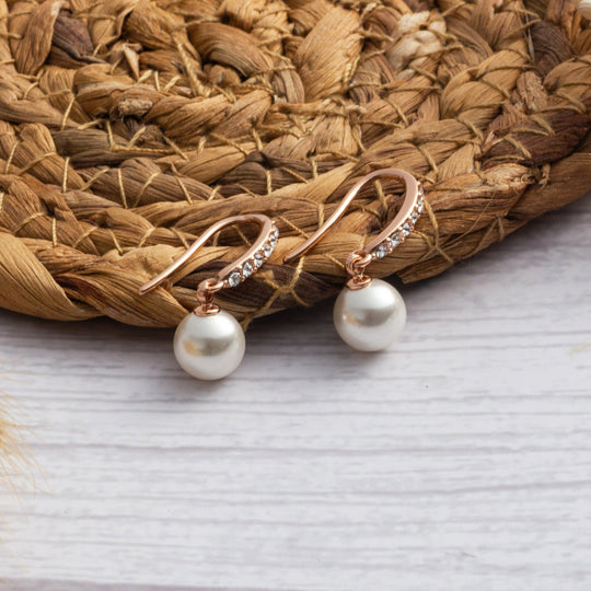Rose Gold Plated I Couldn't Say I Do Without You Pearl Drop Earrings Created with Zircondia® Crystals - Philip Jones Jewellery