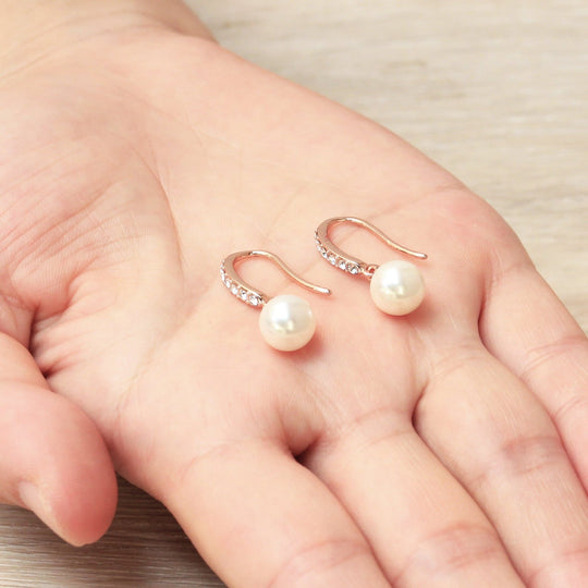 Rose Gold Plated I Couldn't Say I Do Without You Pearl Drop Earrings Created with Zircondia® Crystals - Philip Jones Jewellery