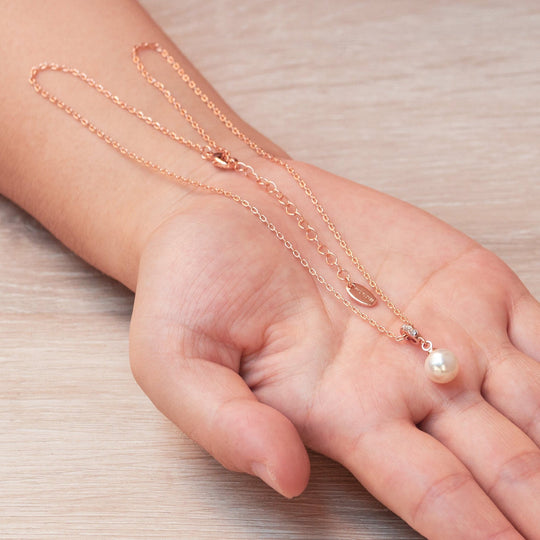 Rose Gold Plated I Couldn't Say I Do Without You Pearl Drop Necklace Created with Zircondia® Crystals - Philip Jones Jewellery