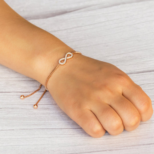 Rose Gold Plated Infinity Friendship Set Created with Zircondia® Crystals - Philip Jones Jewellery
