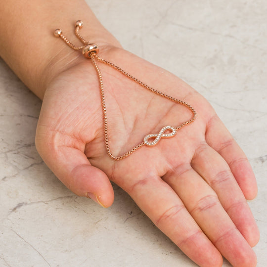 Rose Gold Plated Infinity Friendship Set Created with Zircondia® Crystals - Philip Jones Jewellery
