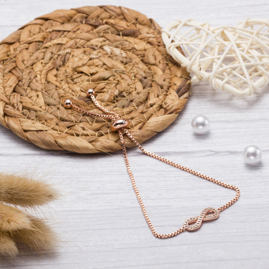 Rose Gold Plated Infinity Friendship Set Created with Zircondia® Crystals - Philip Jones Jewellery