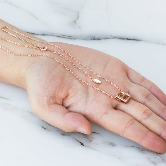 Rose Gold Plated Initial Necklace Letter B Created with Zircondia® Crystals - Philip Jones Jewellery