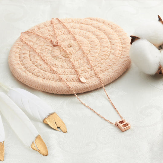 Rose Gold Plated Initial Necklace Letter B Created with Zircondia® Crystals - Philip Jones Jewellery