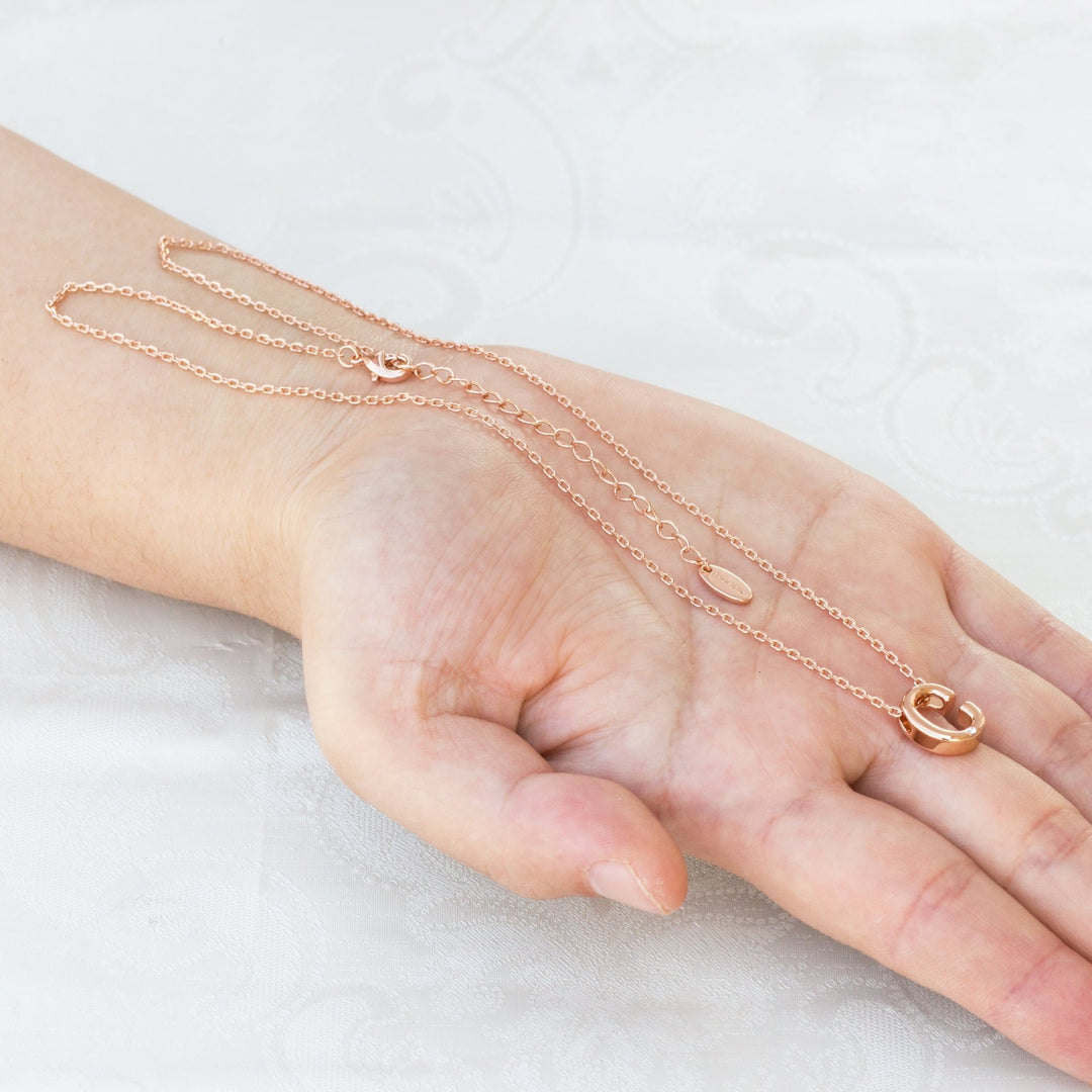 Rose Gold Plated Initial Necklace Letter C Created with Zircondia® Crystals - Philip Jones Jewellery