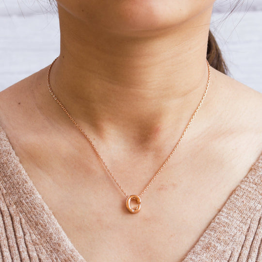 Rose Gold Plated Initial Necklace Letter C Created with Zircondia® Crystals - Philip Jones Jewellery