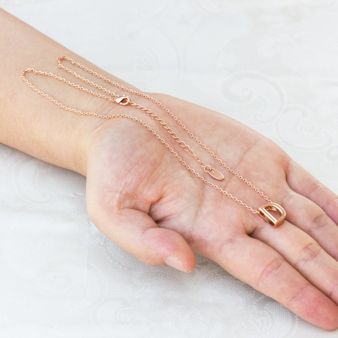 Rose Gold Plated Initial Necklace Letter D Created with Zircondia® Crystals - Philip Jones Jewellery