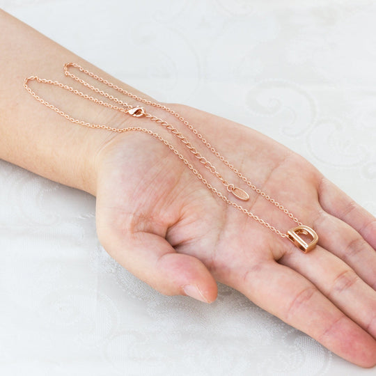 Rose Gold Plated Initial Necklace Letter D Created with Zircondia® Crystals - Philip Jones Jewellery