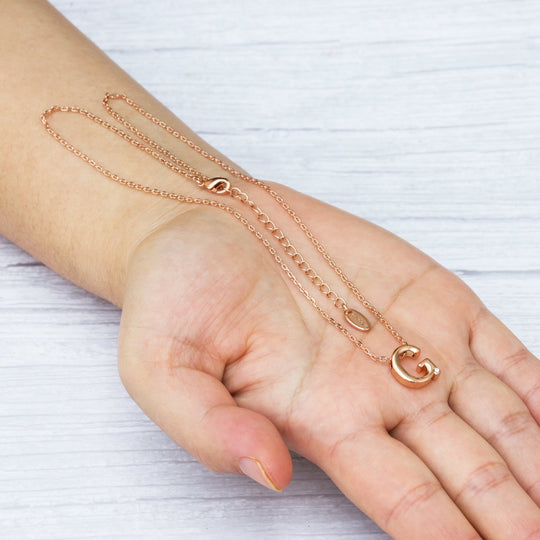 Rose Gold Plated Initial Necklace Letter G Created with Zircondia® Crystals - Philip Jones Jewellery