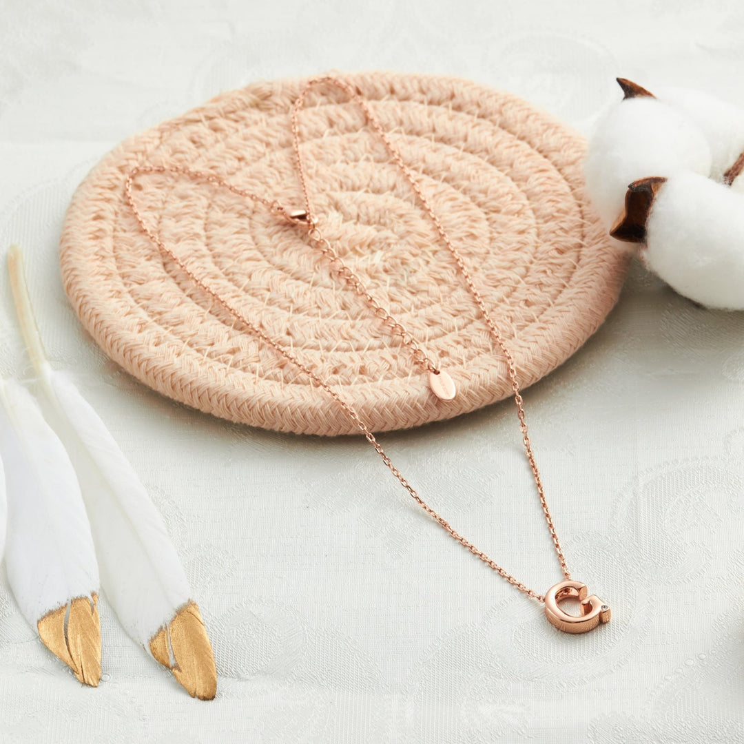 Rose Gold Plated Initial Necklace Letter G Created with Zircondia® Crystals - Philip Jones Jewellery