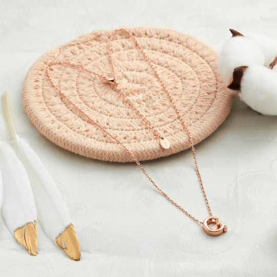 Rose Gold Plated Initial Necklace Letter G Created with Zircondia® Crystals - Philip Jones Jewellery