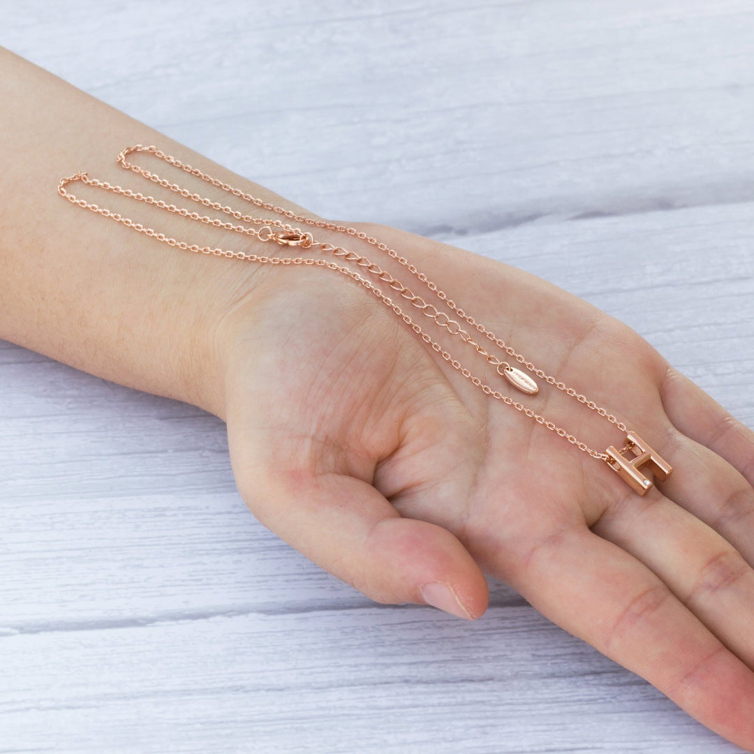 Rose Gold Plated Initial Necklace Letter H Created with Zircondia® Crystals - Philip Jones Jewellery