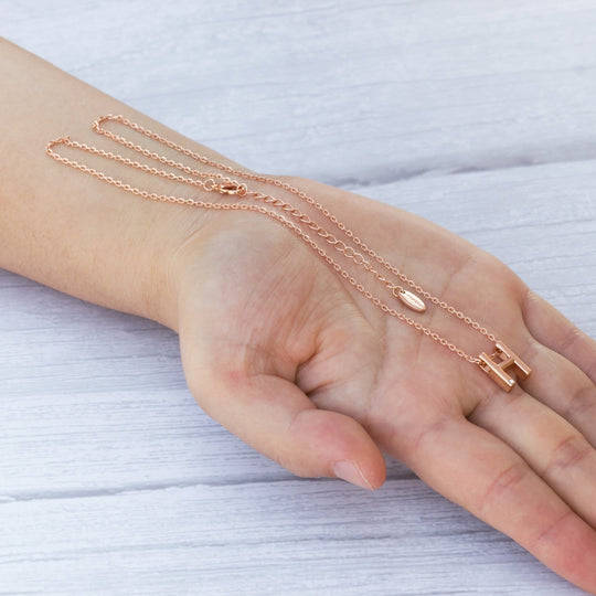 Rose Gold Plated Initial Necklace Letter H Created with Zircondia® Crystals - Philip Jones Jewellery