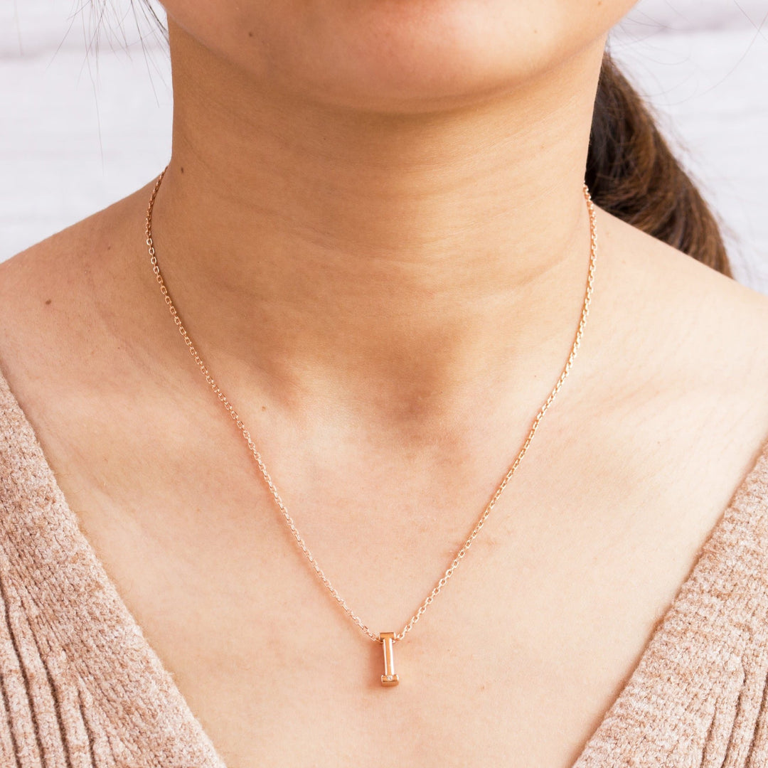 Rose Gold Plated Initial Necklace Letter I Created with Zircondia® Crystals - Philip Jones Jewellery