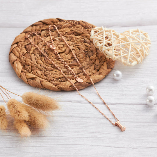 Rose Gold Plated Initial Necklace Letter I Created with Zircondia® Crystals - Philip Jones Jewellery