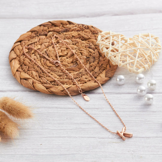 Rose Gold Plated Initial Necklace Letter K Created with Zircondia® Crystals - Philip Jones Jewellery