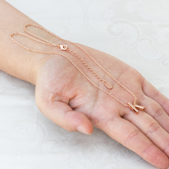 Rose Gold Plated Initial Necklace Letter K Created with Zircondia® Crystals - Philip Jones Jewellery