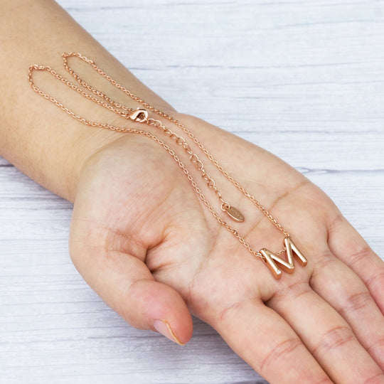 Rose Gold Plated Initial Necklace Letter M Created with Zircondia® Crystals - Philip Jones Jewellery