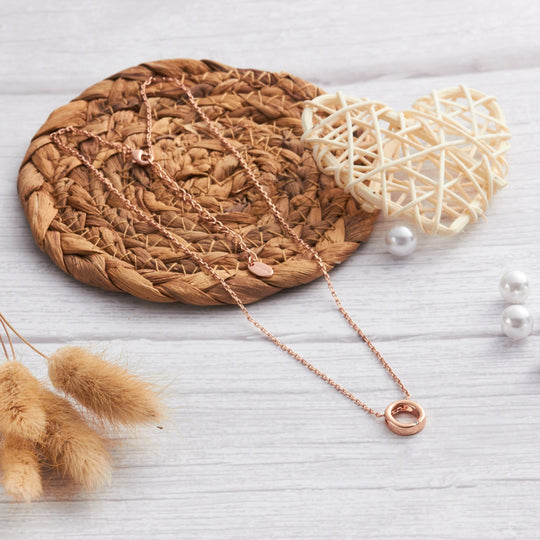 Rose Gold Plated Initial Necklace Letter O Created with Zircondia® Crystals - Philip Jones Jewellery