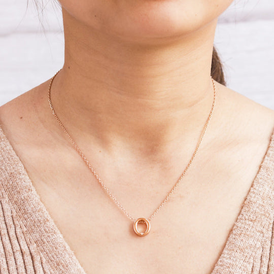 Rose Gold Plated Initial Necklace Letter O Created with Zircondia® Crystals - Philip Jones Jewellery