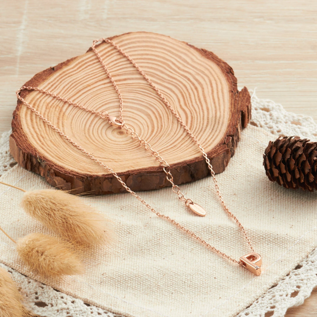 Rose Gold Plated Initial Necklace Letter P Created with Zircondia® Crystals - Philip Jones Jewellery