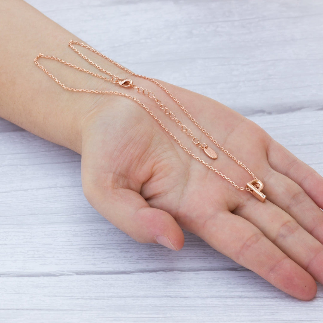 Rose Gold Plated Initial Necklace Letter P Created with Zircondia® Crystals - Philip Jones Jewellery