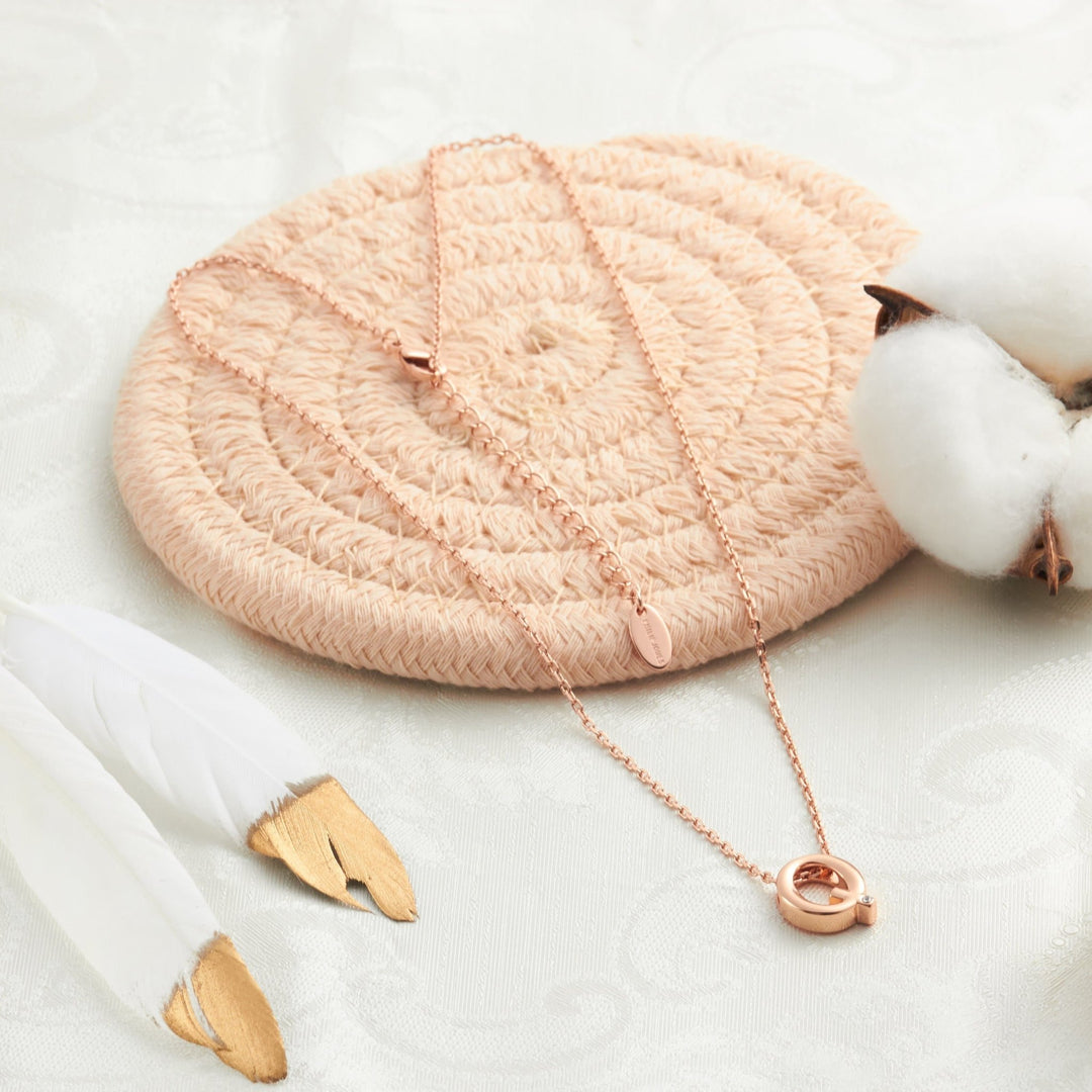 Rose Gold Plated Initial Necklace Letter Q Created with Zircondia® Crystals - Philip Jones Jewellery