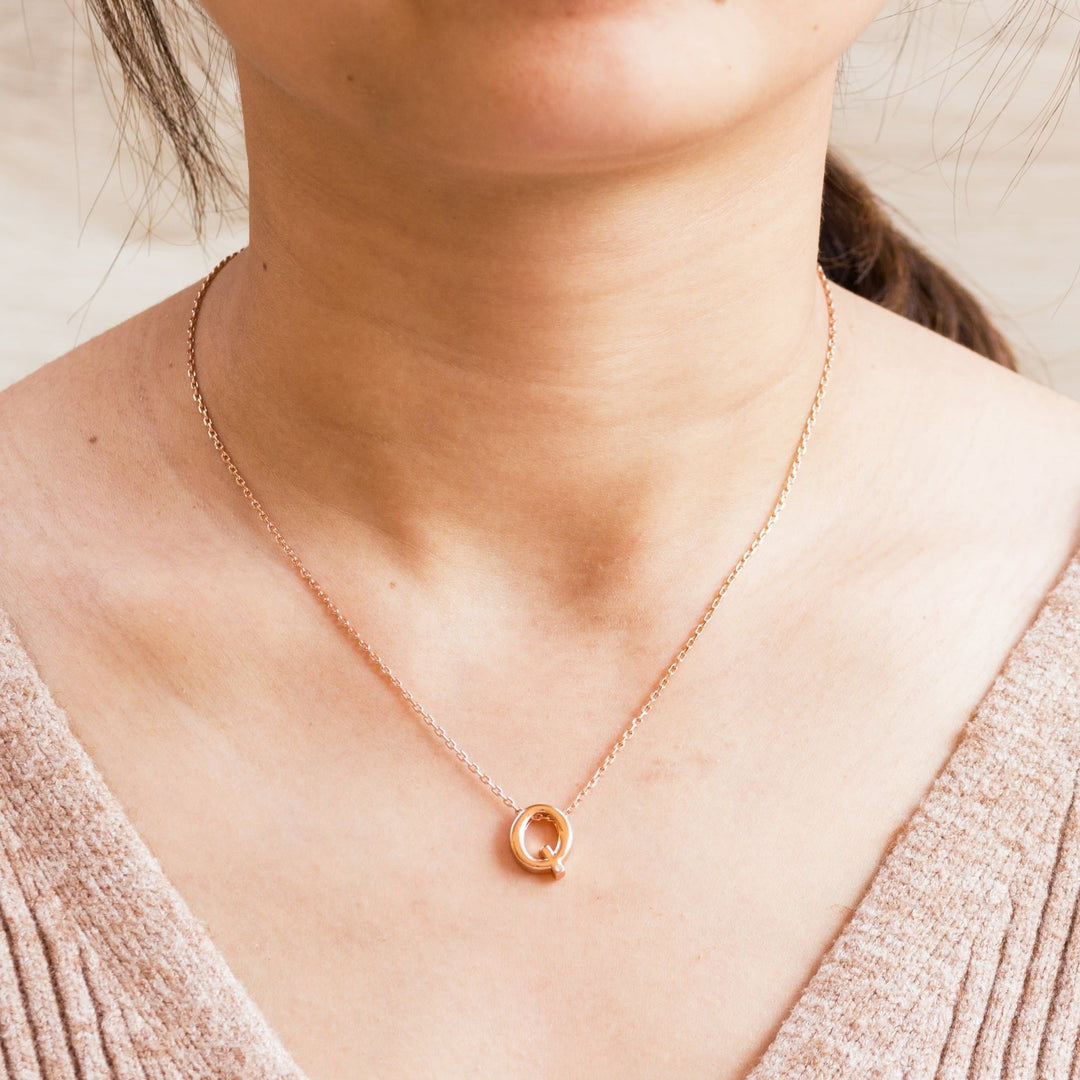Rose Gold Plated Initial Necklace Letter Q Created with Zircondia® Crystals - Philip Jones Jewellery