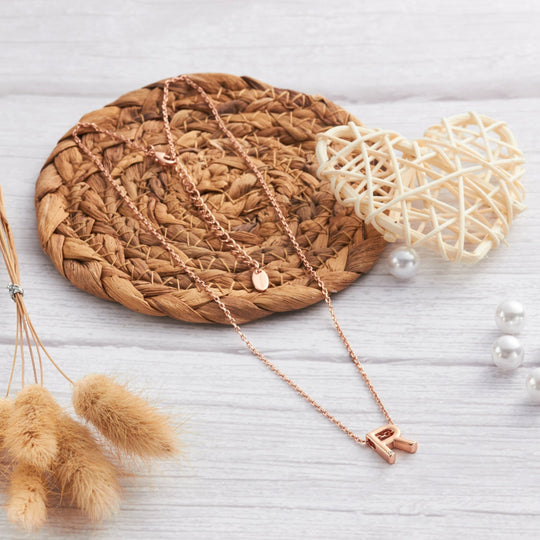 Rose Gold Plated Initial Necklace Letter R Created with Zircondia® Crystals - Philip Jones Jewellery