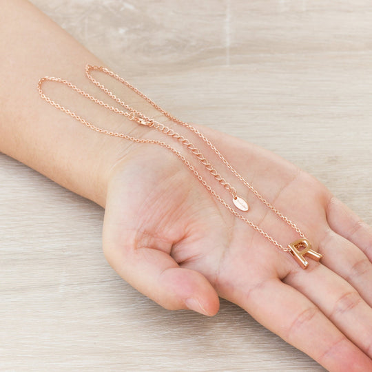 Rose Gold Plated Initial Necklace Letter R Created with Zircondia® Crystals - Philip Jones Jewellery